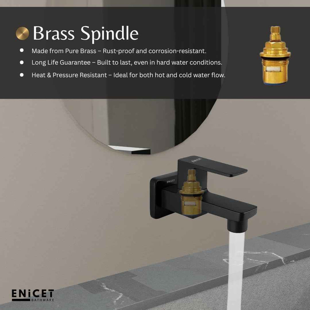 Black Brass Tap for Bathroom - ENICET Short Body Bib Cock
