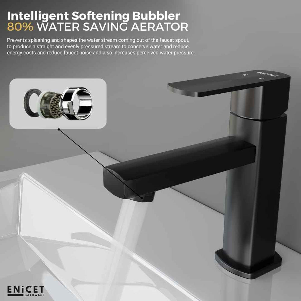Black Basin Mixer Tap 6 Inch - Single Lever Brass Pillar Cock | Hot Cold Water Mixer