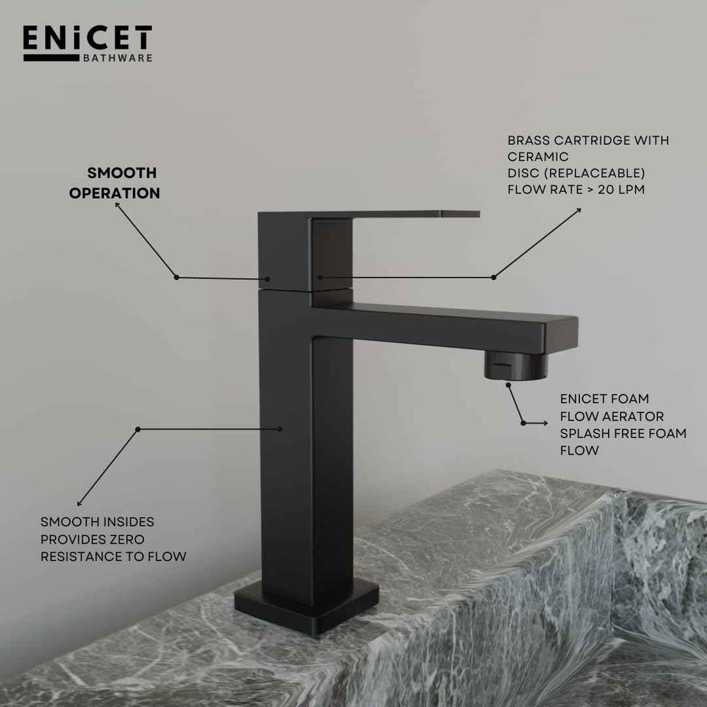 Matte Black Basin Tap - ENICET 6 Inch High Neck Pillar Cock