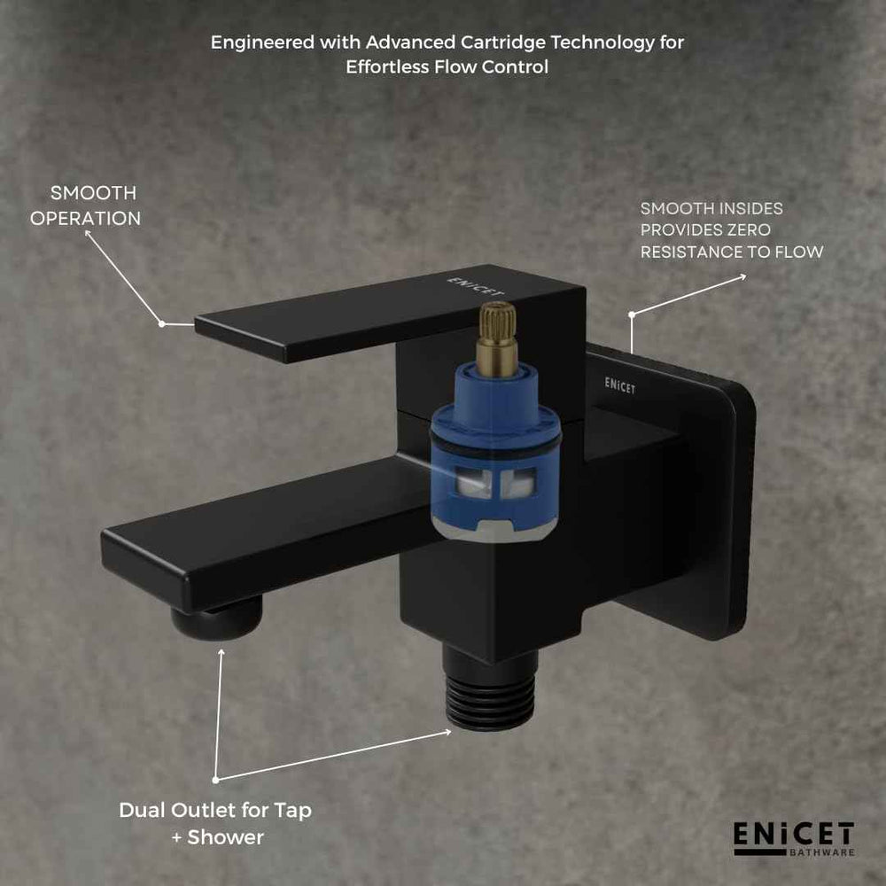 2 in 1 Black Bathroom Tap - ENICET Brass Two Way Bib Cock