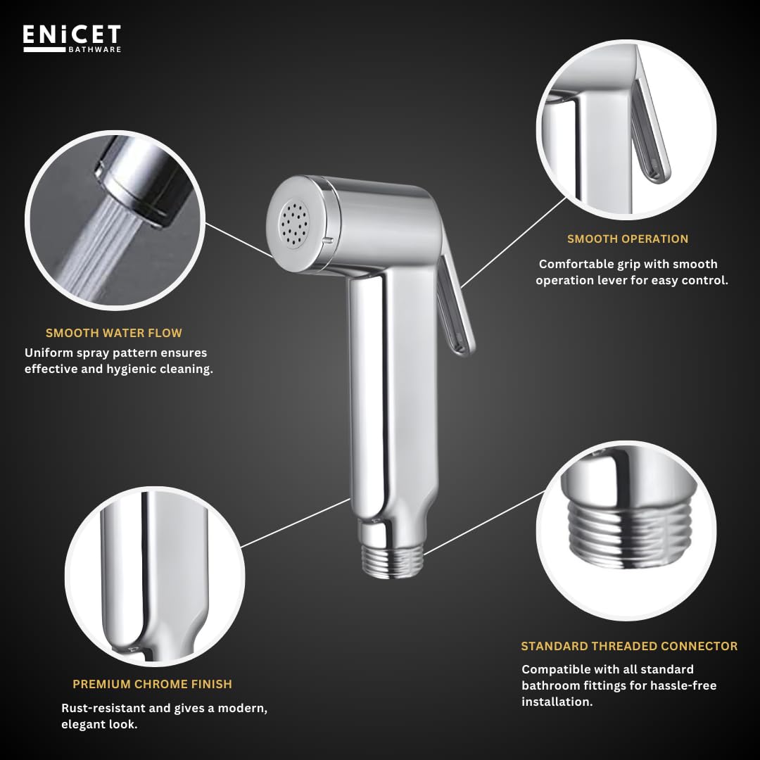 ENICET Health Faucet Gun, ABS, Chrome Finish, Jet Spray Gun, Bidet Spray for Toilet, Toilet Accessories, Hand Bidet, Flush Gun, Faucet for Toilet