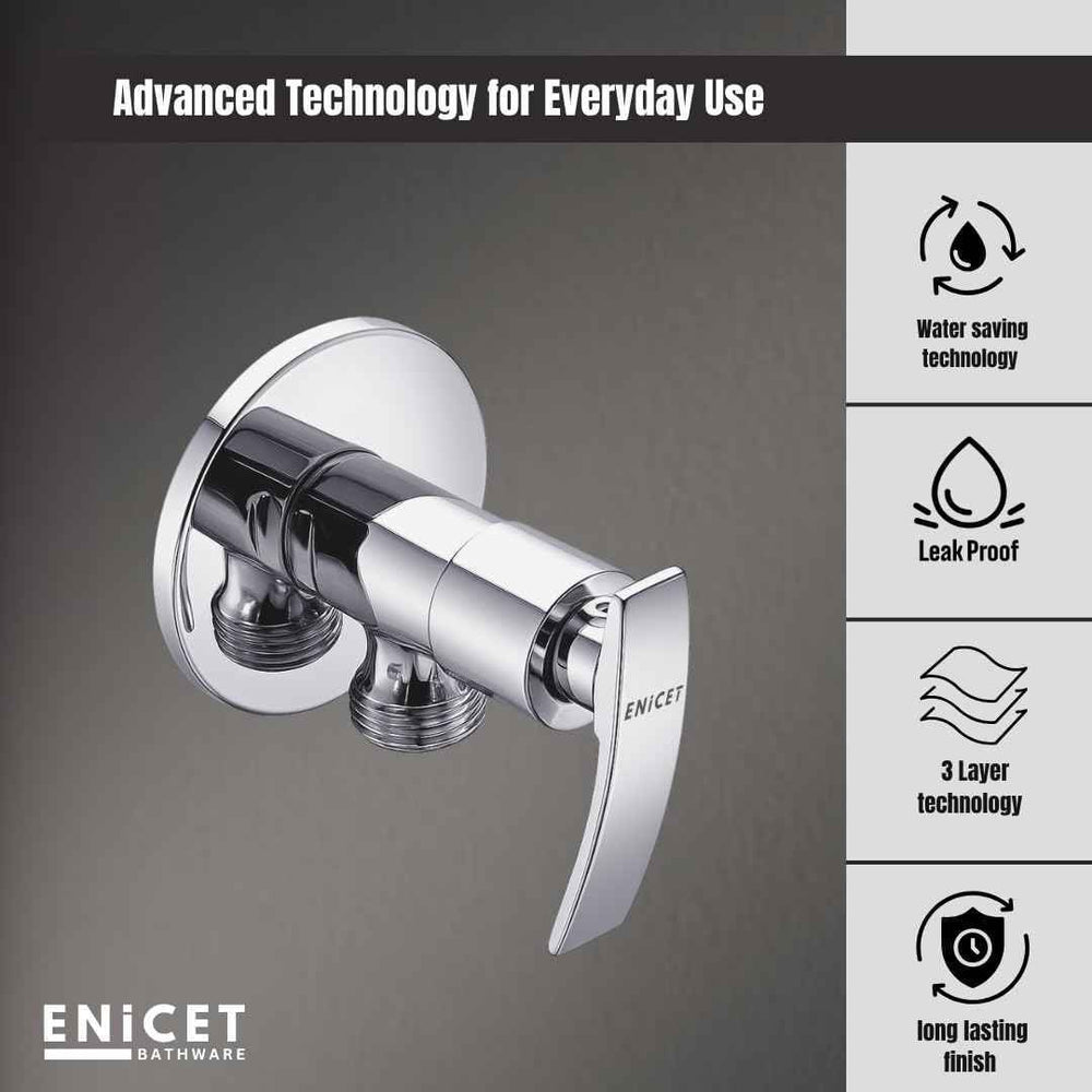 Brass Angle Valve with Wall Flange - ENICET Chrome Bathroom Tap
