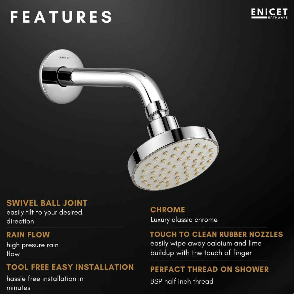 Round Rain Shower Head - ENICET 4 Inch Silver ABS Overhead Shower