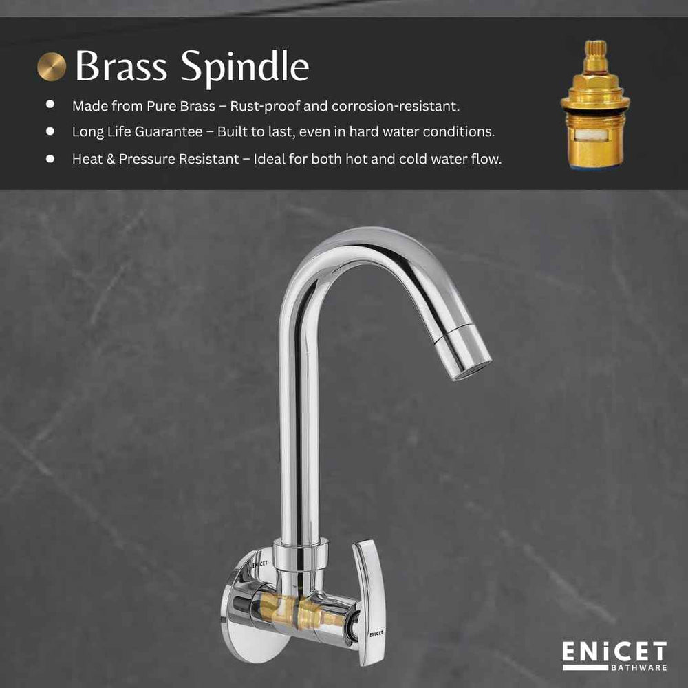 ENICET Sink Cock with Extended Spout, Chrome Finish, Silver, with Wall Flange, 360 Swivel Spout, Adjustable Angle Head, Kitchen Sink Tap, Tap for Kitchen Sink