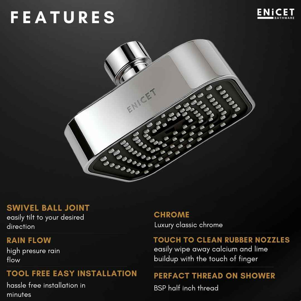 Black Overhead Rain Shower - ENICET 4 Inch Square ABS Head