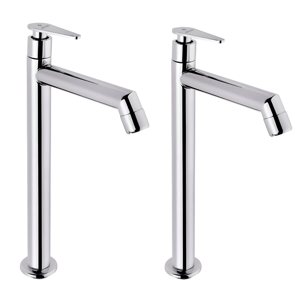 Enicet 12 Inch High Neck Pillar Tap, SS 304, Chrome Finish, 7 Years Warranty, Bathroom Table Top Wash Basin Tap for Home, 12 Inch Tall Extended Body Pillar Cock, Smooth Foam Flow (Brim Silver 02) - Enicet Bathware
