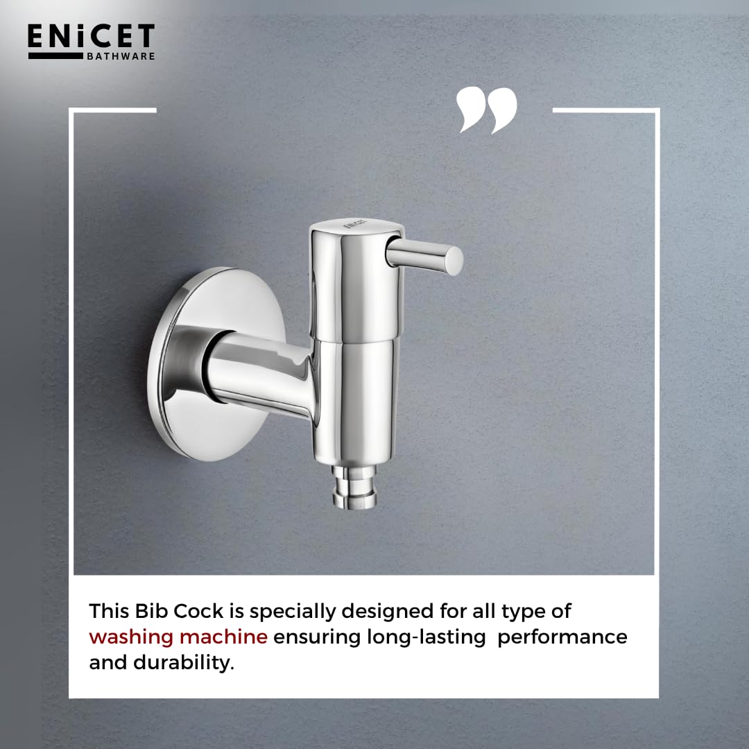 ENICET Washing Machine Tap with Wall Flange, Brass, 7 Years Warranty, Bib Cock for Bathroom, Washing Machine Tap (ABNS105)