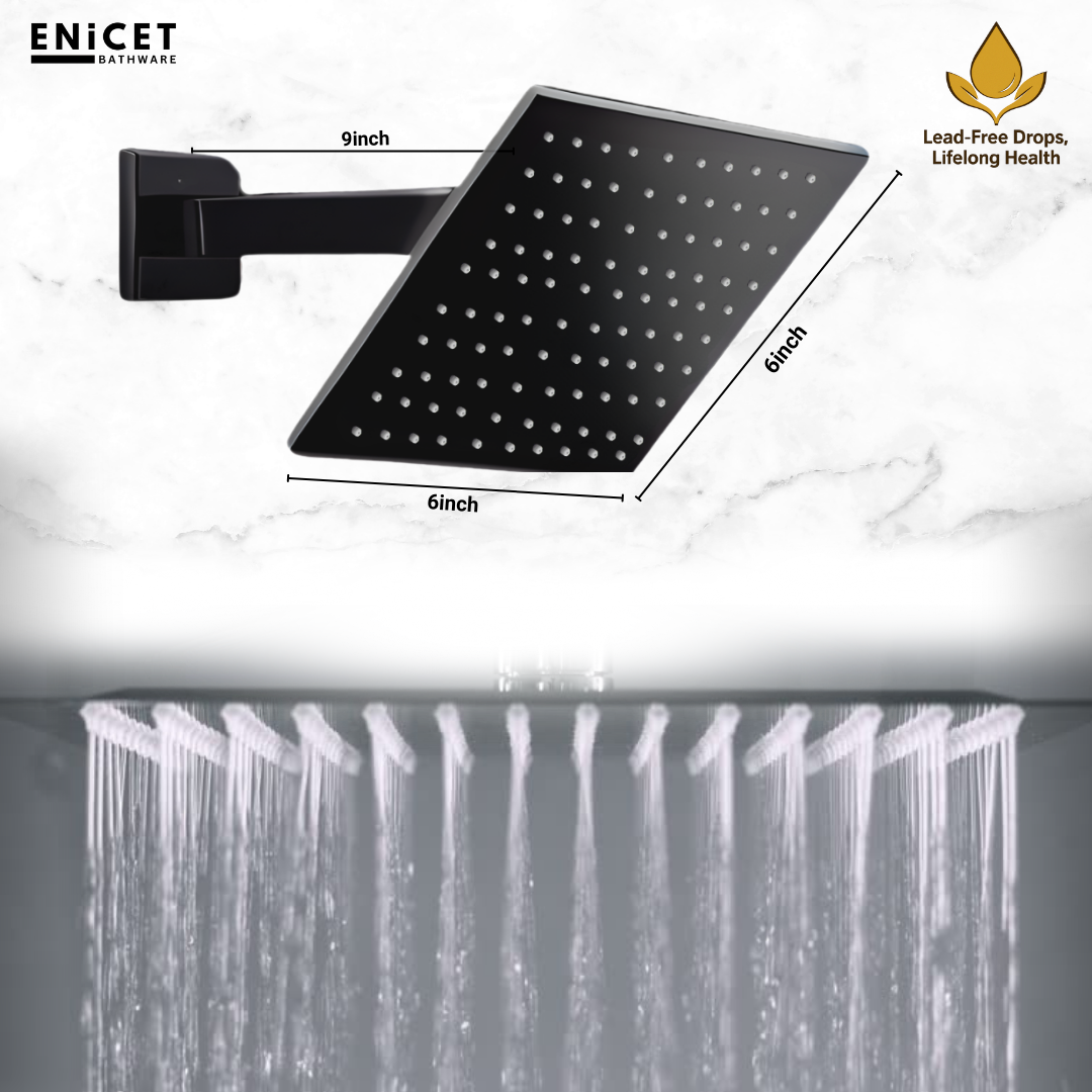 QUBICS Wall Mixer 2 in 1 with Bend | Black Shower Mixer Tap Set for Bathroom | Overhead Shower Use