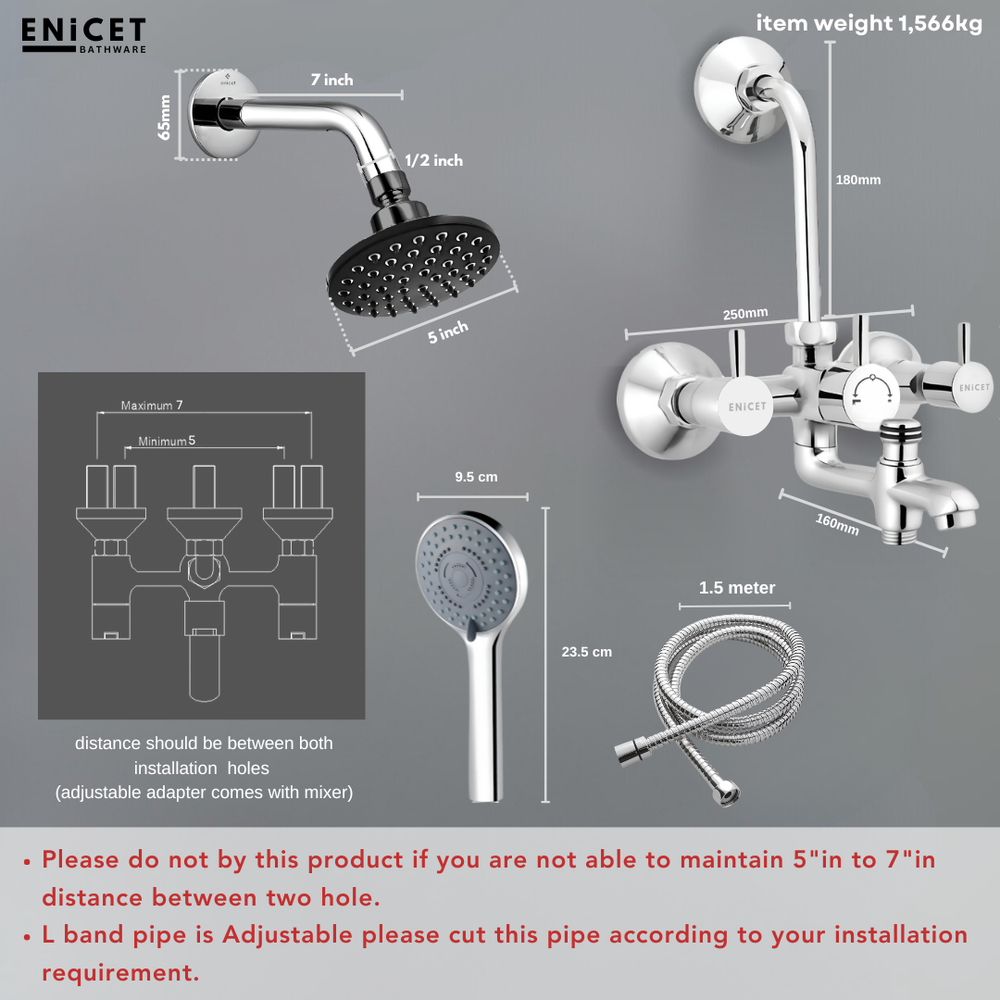 Wall Mixer with Shower - ENICET Rust-Resistant 3-in-1 Tap Set - Enicet Bathware