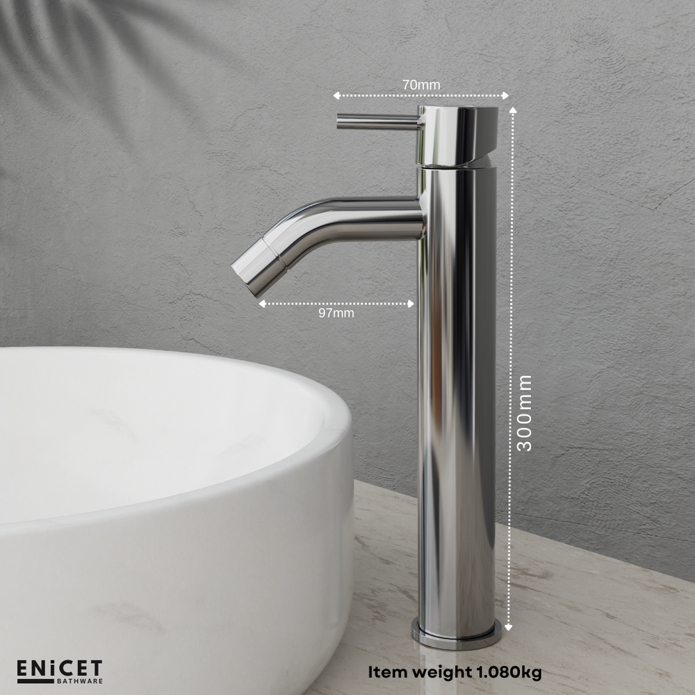 ENICET rust-resistant Single Lever Basin Mixer, 12 Inch Long Body, Chrome Finish, Hot and Cold Water Mixer Tap, 7 Years Warranty, Bathroom Wash Basin Tap - Enicet Bathware