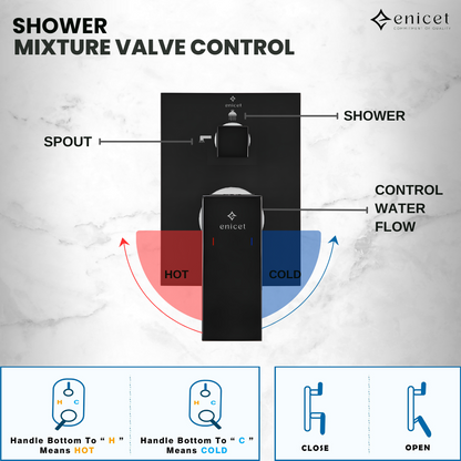 Brass High Flow Diverter Set With Overhead Shower, Chrome Finish, Bathroom Shower Set, Shower System, Hot And Cold Water Mixer Tap (Black Set)