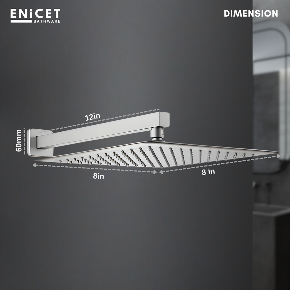 8 Inch Rainfall Shower Head - ENICET Slim SS304 Square Shower - Enicet Bathware