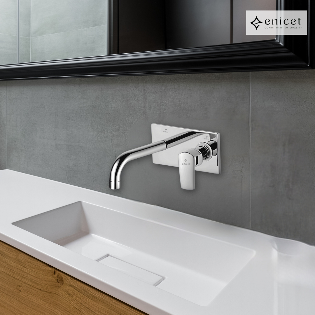 Enicet Brass Concealed Sink Cock, Chrome Finish, Wall Mount, with Exposed Parts Kit and Body, Leak Proof, Sink Tap for Kitchen, Wash Basin Tap