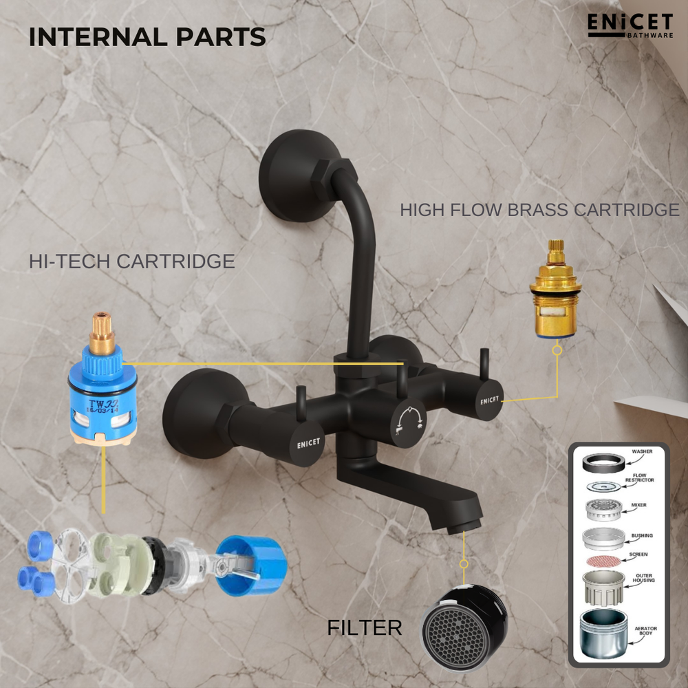 Matte Black Full Shower Set - ENICET Premium Brass Wall Mixer - Enicet Bathware