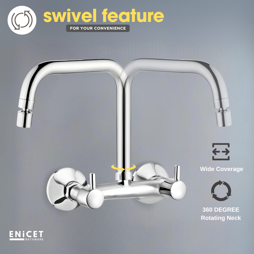 ENICET Sink Mixer with 2 Flow Function, Extended Spout, Chrome Finish, 360 Degree Swinging Swivel Spout, Adjustable Angle Head, Kitchen Sink Mixer Tap