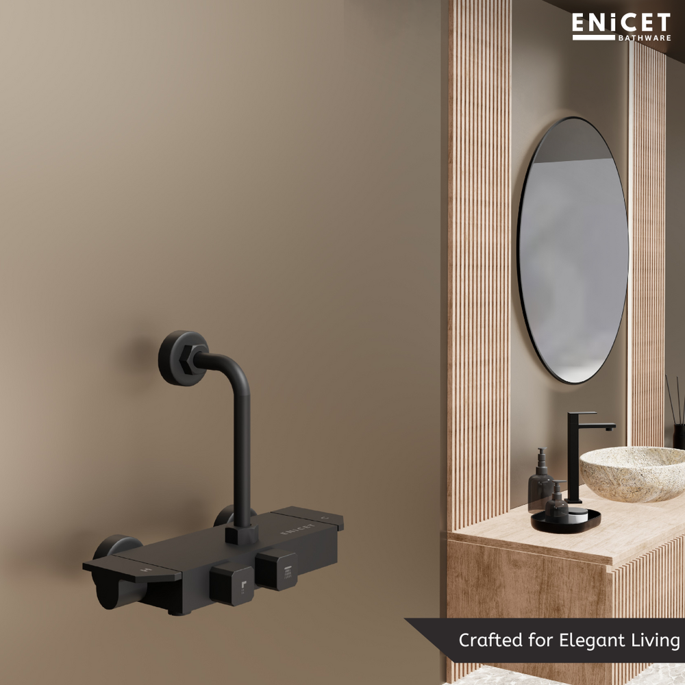 Matte Black Piano Shower Mixer - ENICET 2-Way Brass Valve - Enicet Bathware