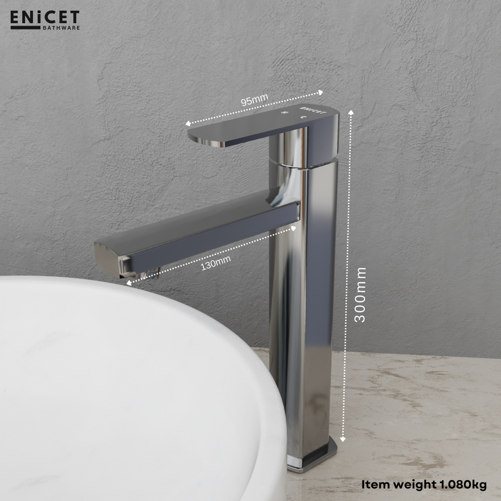 ENICET rust-resistant Single Lever Basin Mixer, 12 Inch Long Body, Chrome Finish, Hot and Cold Water Mixer Tap, 7 Years Warranty, Bathroom Wash Basin Tap - Enicet Bathware