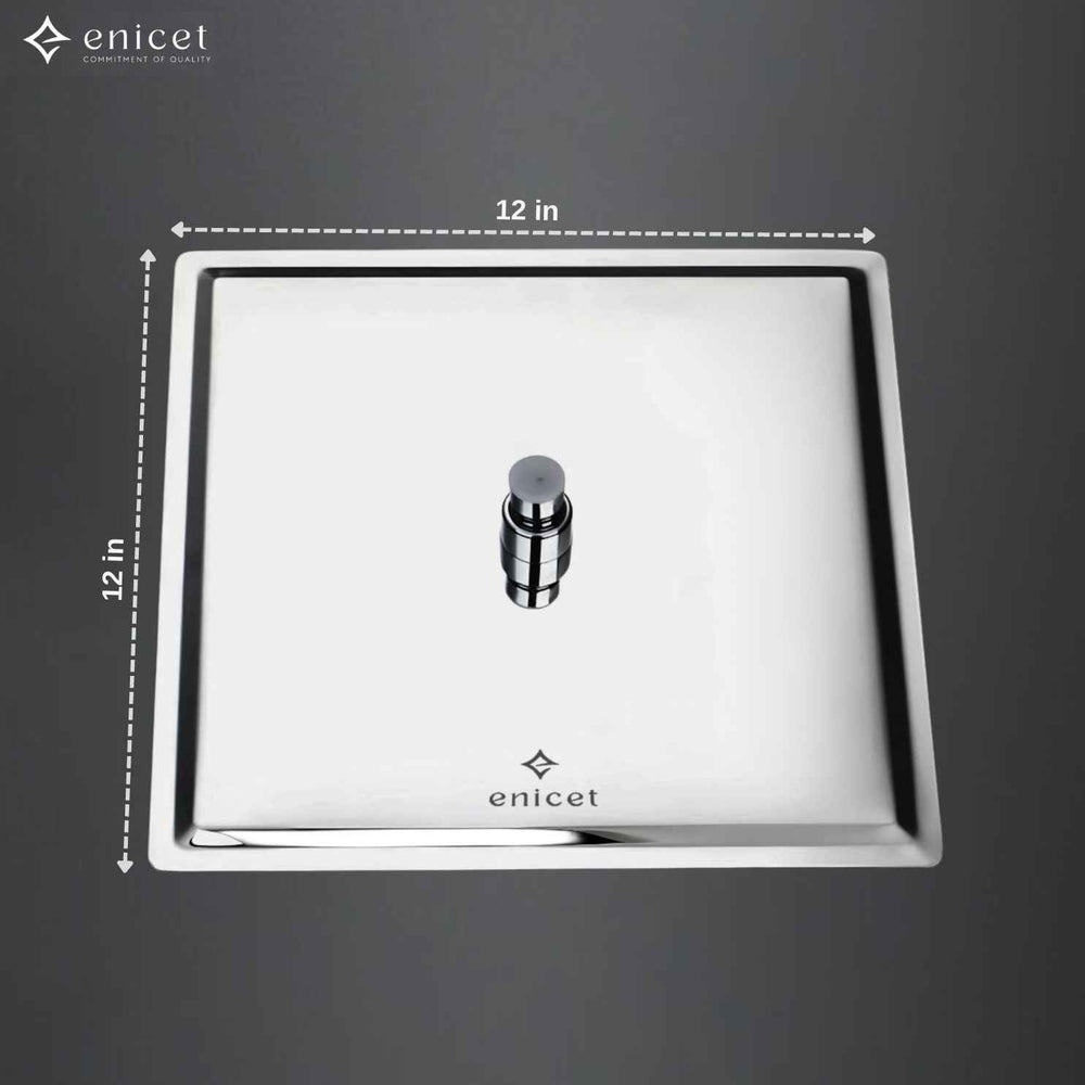 ENICET 12 Inch Rainfall Shower Head - Stainless Steel 304 Ultra Slim Square Shower with Arm & Flange, Easy to Clean Soft Rubber Nozzles