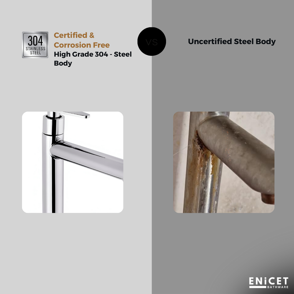 High Neck Pillar Tap - ENICET 12-Inch SS-304 Chrome Basin Faucet - Enicet Bathware