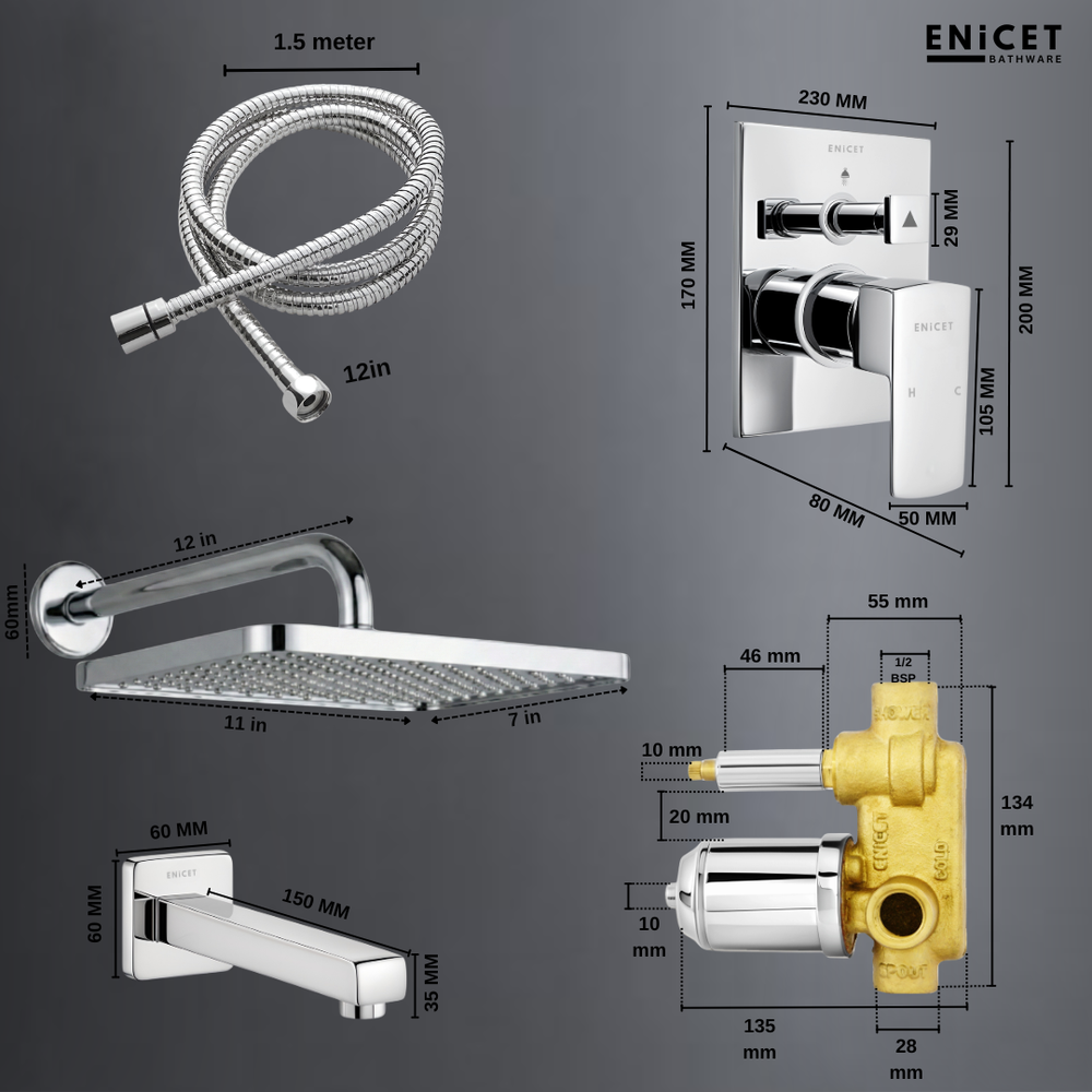 Shower Diverter Set with 12-Inch Rain Shower and Spout | Enicet - Enicet Bathware