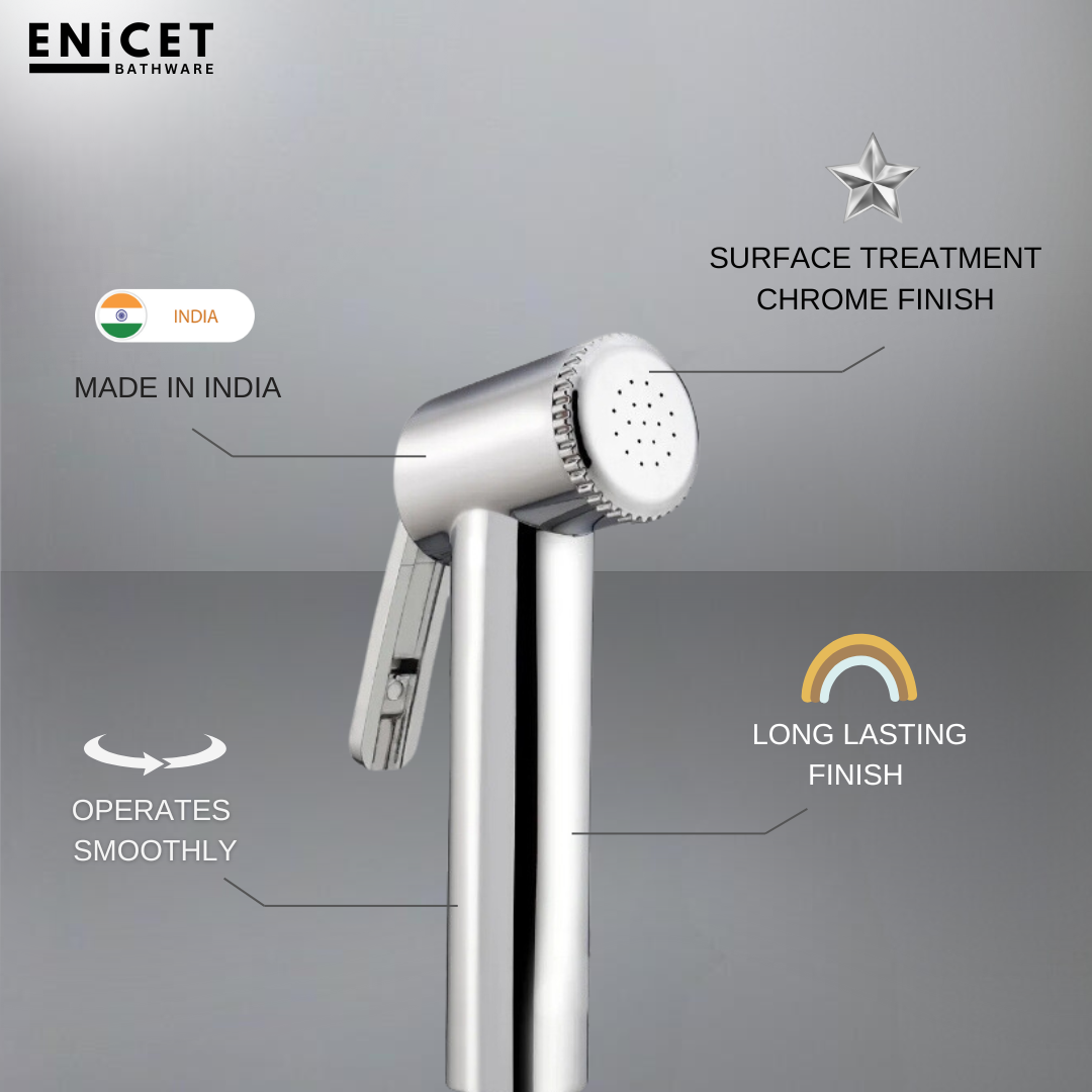 Enicet Health Faucet Gun with 1 Meter Stainless Steel Tube and Holder, Jet Spray for Toilet with Hose and Holder, Hand Jet Bidet Spray for Bathroom