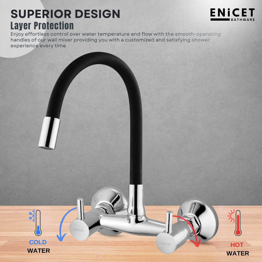 ENICET Brass Sink Mixer, Extended Spout, Chrome Finish, 360 Swivel Swinging Spout, 7 Years Warranty, Sink Mixer Tap for Kitchen, Hot and Cold, Kitchen Sink Tap (Flexible spout 1 Flow)