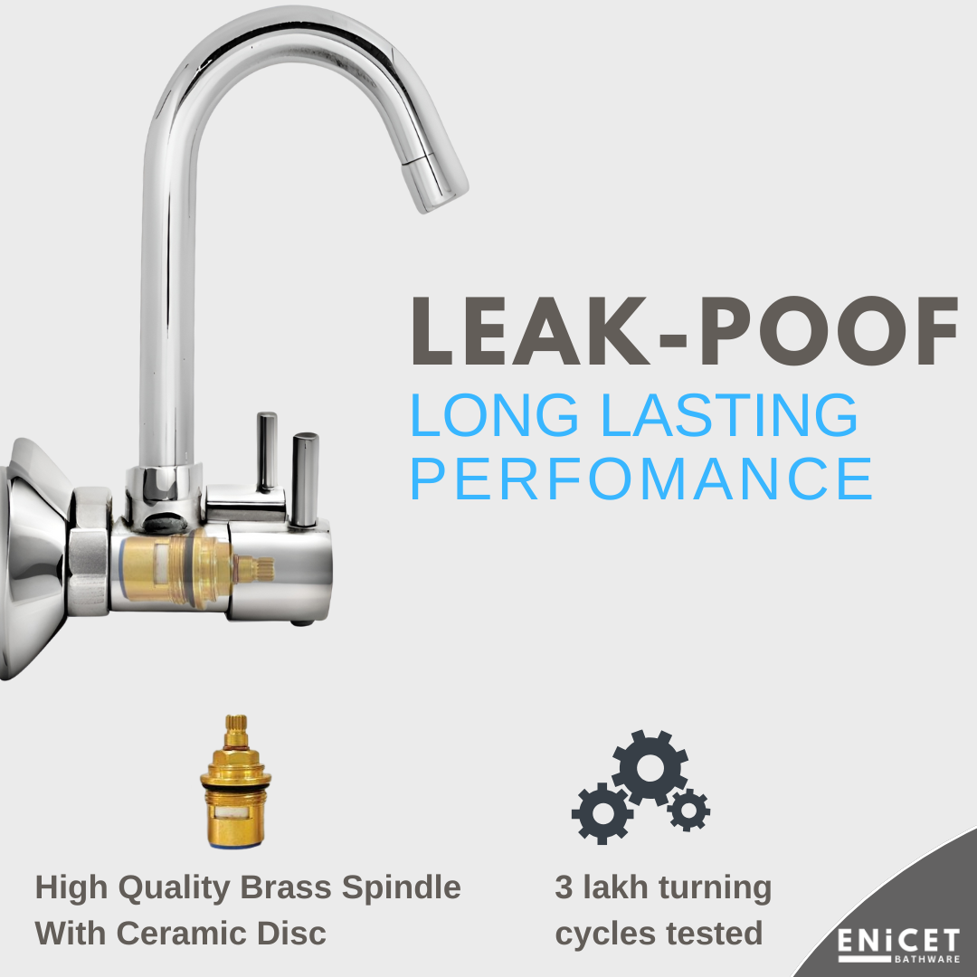 Enicet  rust-resistant Sink Mixer Tap, Chrome Plated, with 360 Degree Swinging Spout, Kitchen Sink Mixer Tap, Hot and Cold Water Mixing, Wall Mount