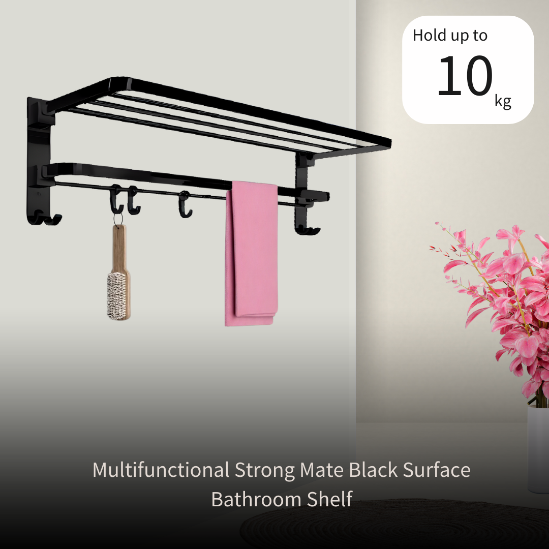 ENICET Stainless Steel Towel Rack for Bathroom, Matte Black, 24 Inch, SS-304, Folding Towel Holder Set, Bathroom Accessories Set,  Bathroom Towel Hanger Stand for Clothes, Towel Rod Bar