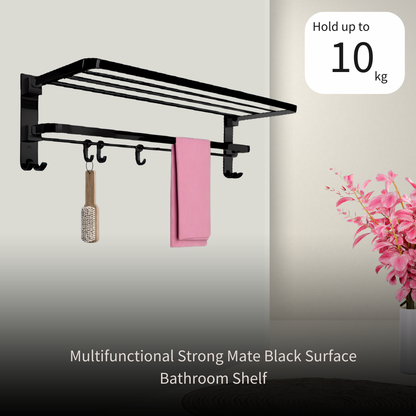 ENICET Stainless Steel Towel Rack for Bathroom, Matte Black, 24 Inch, SS-304, Folding Towel Holder Set, Bathroom Accessories Set,  Bathroom Towel Hanger Stand for Clothes, Towel Rod Bar