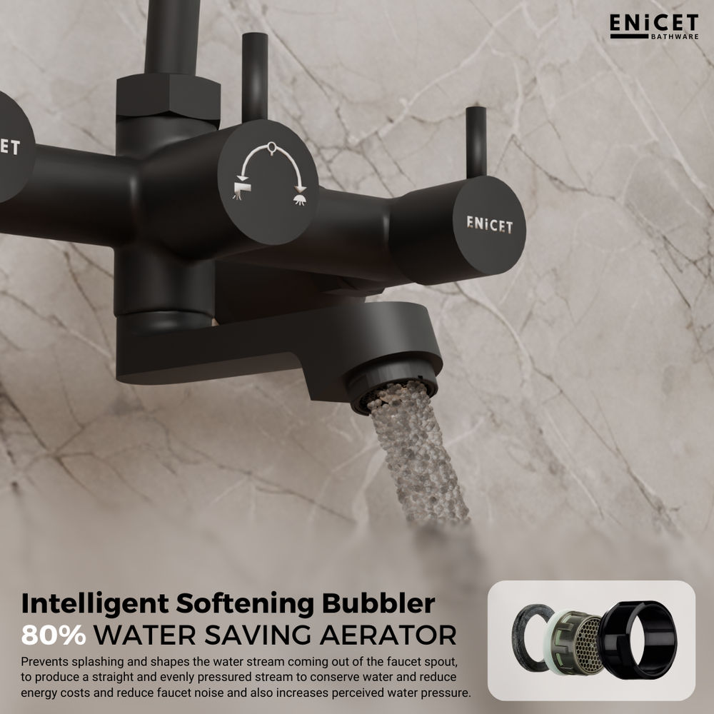Matte Black Full Shower Set - ENICET Premium Brass Wall Mixer - Enicet Bathware