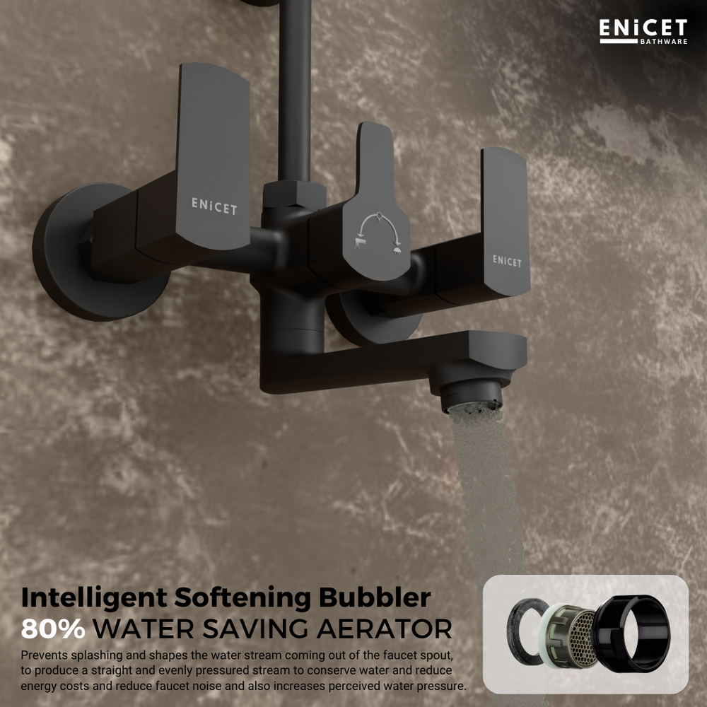 Enicet Wall Mixer with Diverter & - Matte Black - Enicet Bathware