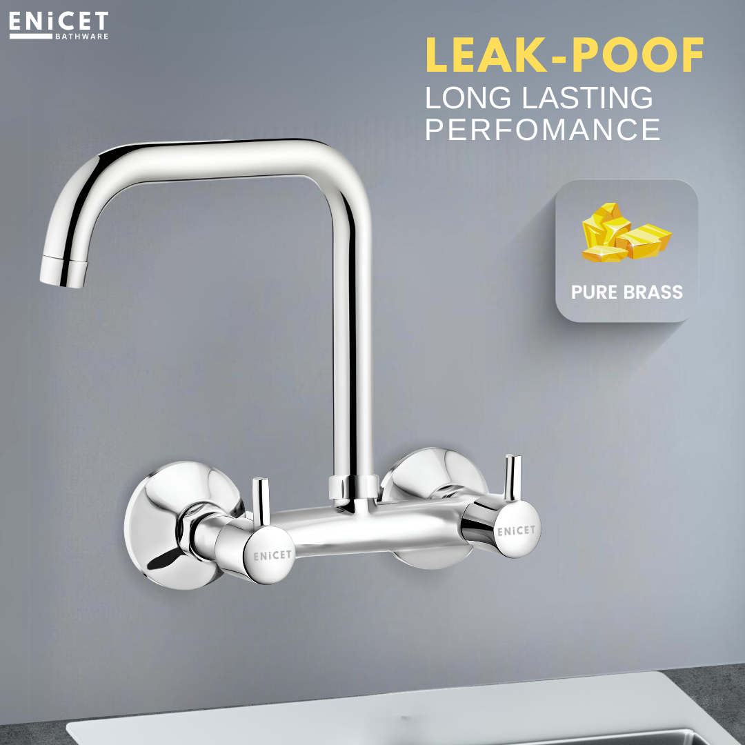ENICET Sink Mixer with Extended Spout, Chrome Finish, 360 Degree Swinging Swivel Spout, Kitchen Sink Tap Hot and Cold Water Mixer