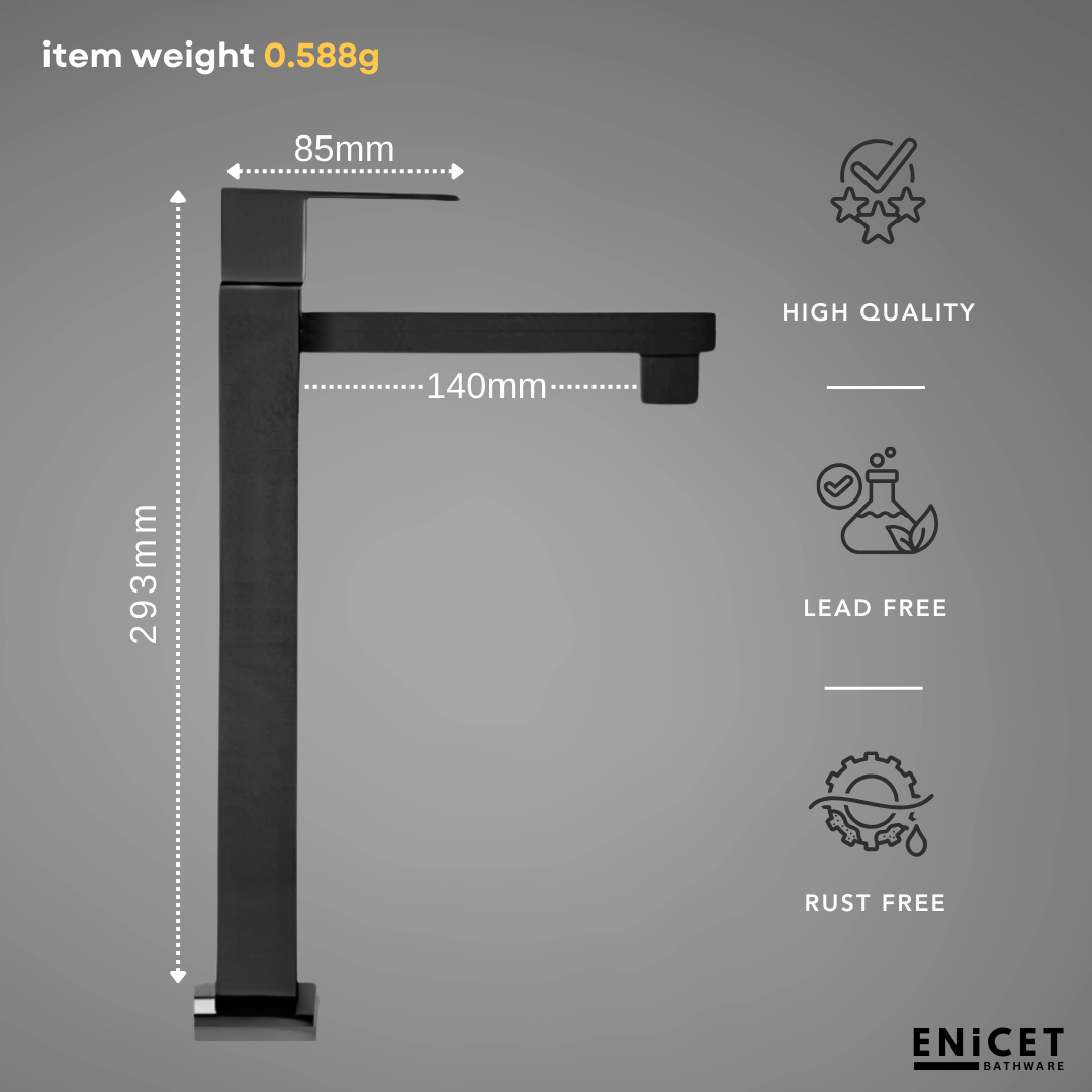 ENICET Brass Single Lever Basin Mixer, Long Body, Chrome Finish, Hot and Cold Water Mixer Tap, 7 Years Warranty, Bathroom Wash Basin Tap, Pillar Cock (Tycoon Black Set)
