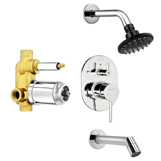 Enicet  rust-resistant High Flow Diverter With Spout & Shower, Brass Build, Chrome Plated, Rain Flow Shower, Bathroom Shower System, Bathroom Mixer Tap, Diverter Combo