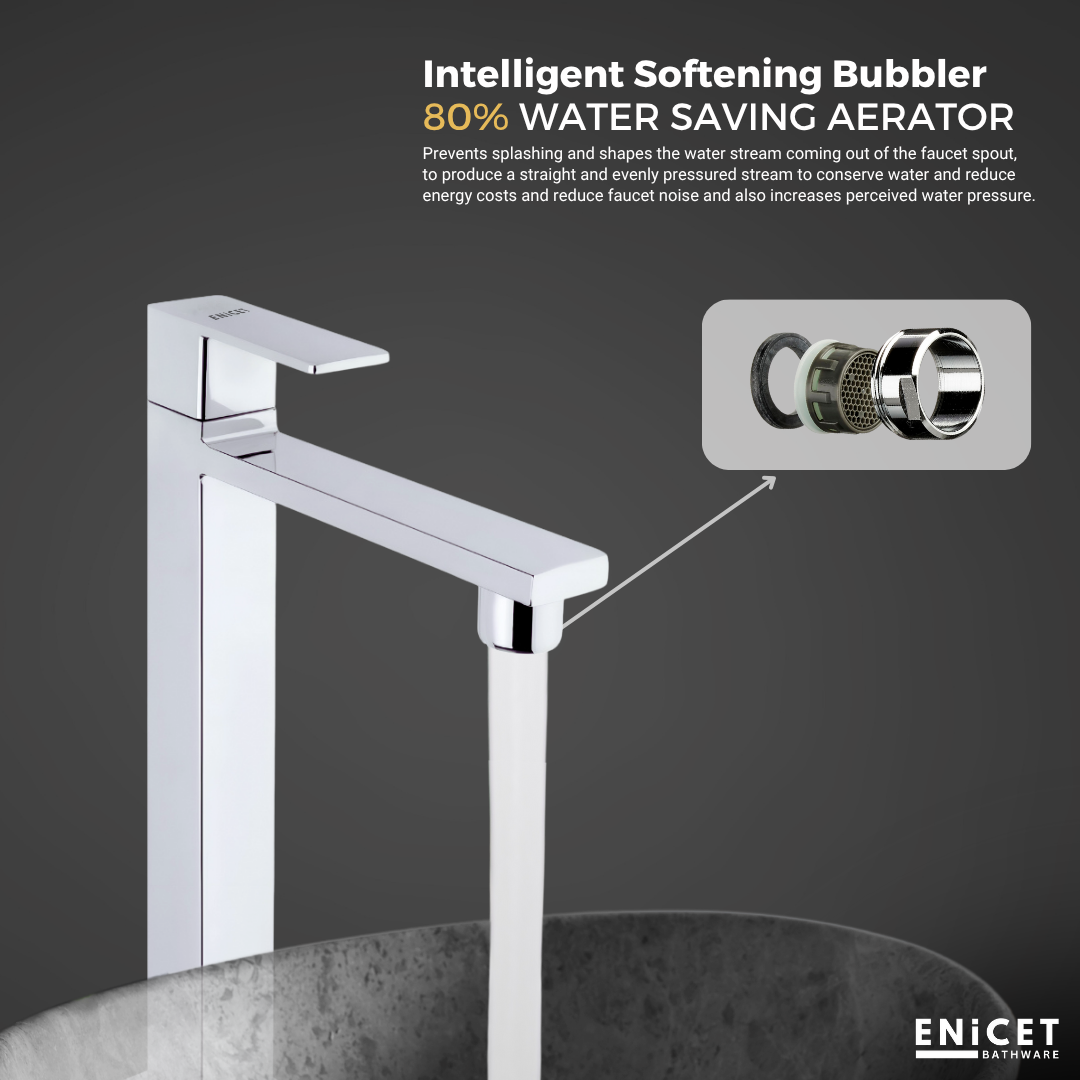 ENICET High Neck Pillar Cock, Chrome Finish, 12 inch Tall Extended Body, Foam Flow, Wash Basin Pillar Tap, Sink Tap for Kitchen and Bathroom