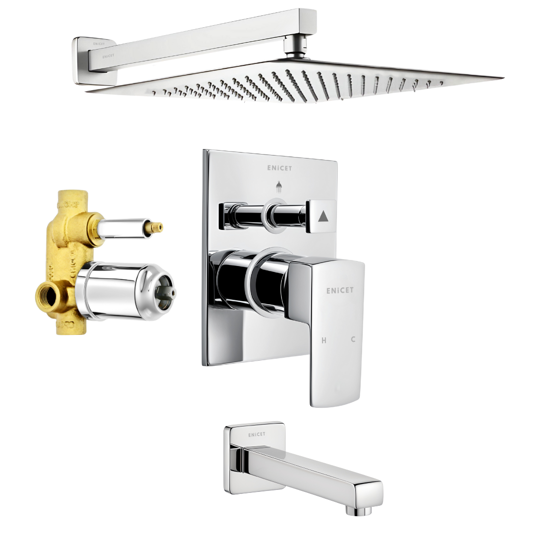 Enicet rust-resistant High Flow Diverter Set With 12 Inch Overhead Shower, Chrome Finish, Bathroom Shower Set, Shower System, Hot And Cold Water Mixer Tap