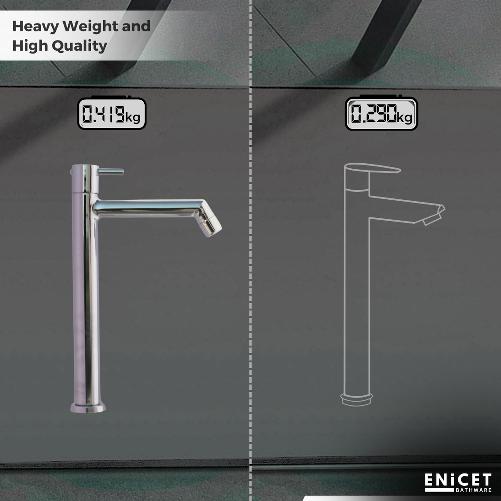 High Neck Pillar Cock - ENICET 12-Inch Chrome Basin Tap - Enicet Bathware