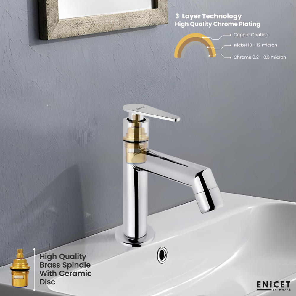 Stainless Steel Pillar Cock - ENICET Chrome Finish Basin Tap - Enicet Bathware