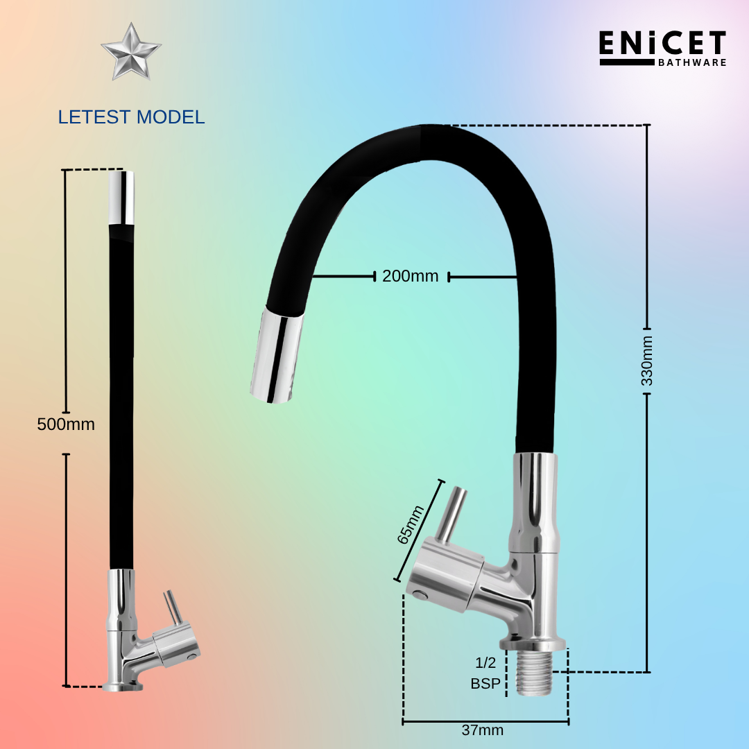 ENICET Swan Neck Sink Tap with Flexible Spout, 360 Rotating Swivel Swinging Spout, rust-resistant, Deck Mount, Pillar Cock, Kitchen Sink Tap, Tap for Kitchen Sink, Wash Basin Tap