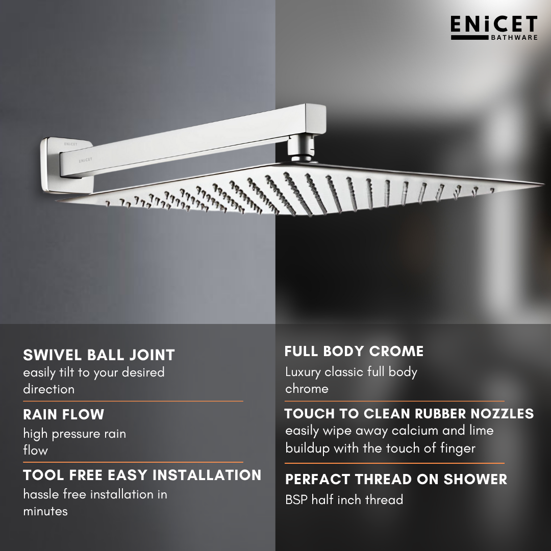 Enicet Single Lever Diverter With Spout, Overhead Shower & Hand Shower, High Flow, rust-resistant, Chrome Plated, 3 Flow Function Hand Shower, Bathroom Shower Set, Bathroom Mixer