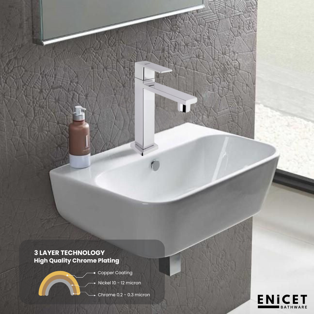 ENICET Pillar Cock for Bathroom Basin, Stainless Steel-304, 7 Years Warranty, Chrome Finish, Bathroom Table Top Wash Basin Tap, Deck Mount Pillar Tap