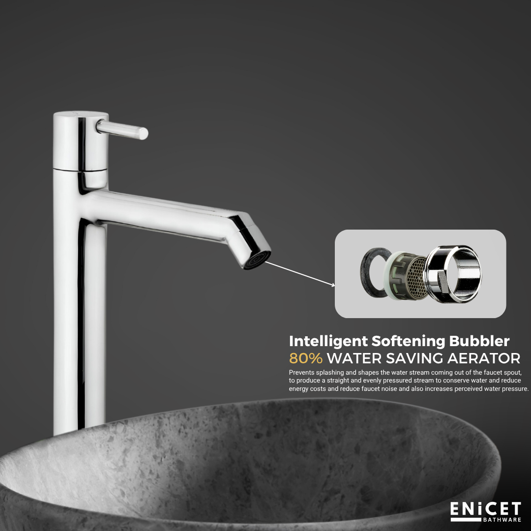 ENICET  Pillar Cock for Bathroom, 12 Inch Tall Extended Body, Chrome Finish, Table Top Wash Basin Water Tap for Bathroom, Kitchen Sink Tap