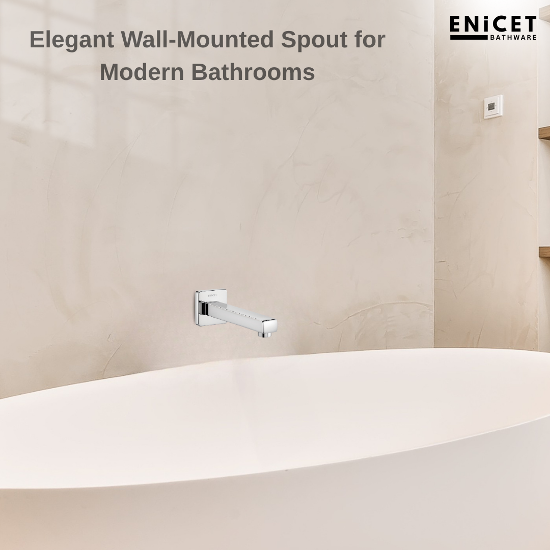 ENICET Stainless Steel Spout with Wall Flange, Bath Tub Spout for Bathroom, Diverter Tap for Bathroom, Chrome Finish, Silver, Foam Flow, SS-304