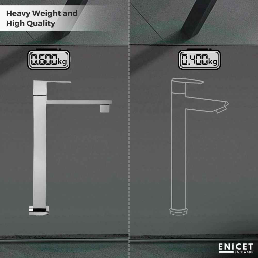 ENICET High Neck Pillar Cock, Chrome Finish, 12 inch Tall Extended Body, Foam Flow, Wash Basin Pillar Tap, Sink Tap for Kitchen and Bathroom - Enicet Bathware