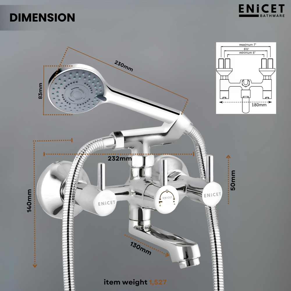 Brass Wall Mixer with Hand Shower - ENICET Chrome Shower Set - Enicet Bathware