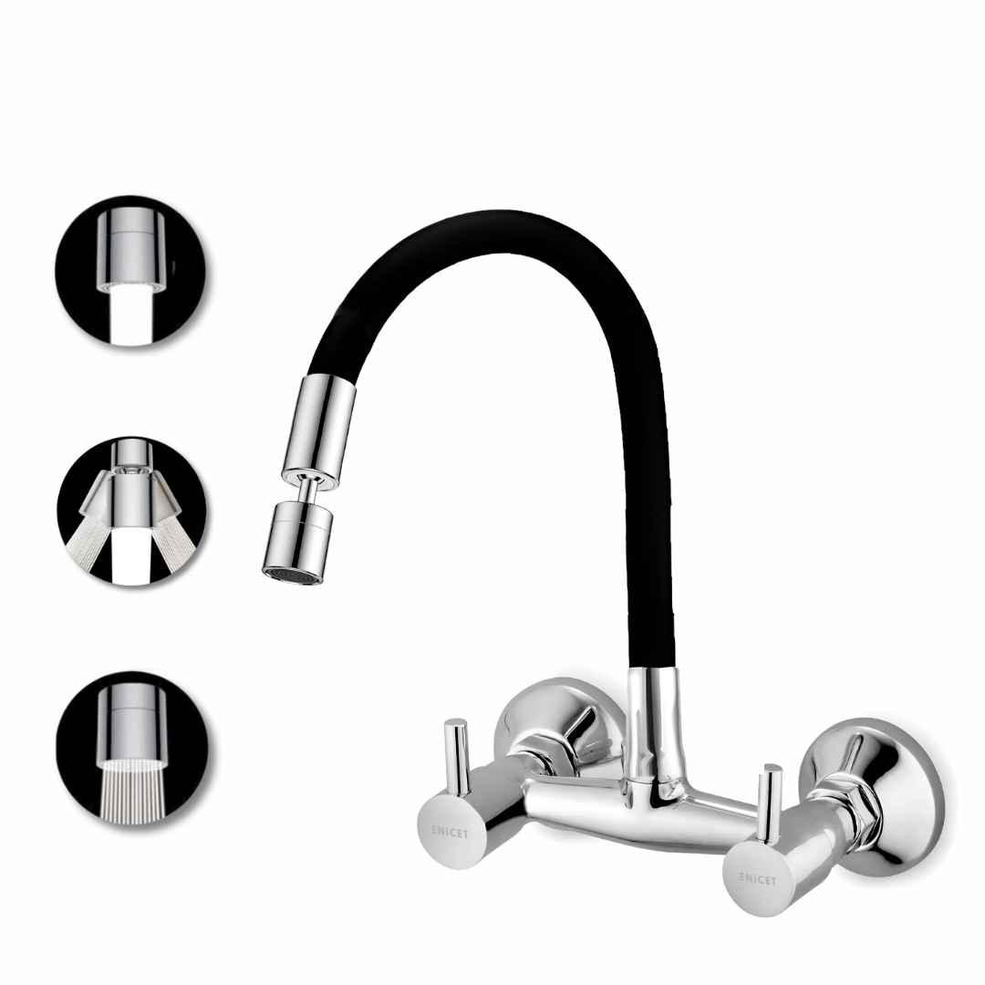 Enicet  rust-resistant Sink Mixer with Flexible Spout, 2 Flow System, Chrome Plated, 360 Degree Swinging Swivel Flexible Spout, Dual Flow Adjustable Head, Kitchen Sink Tap Mixer