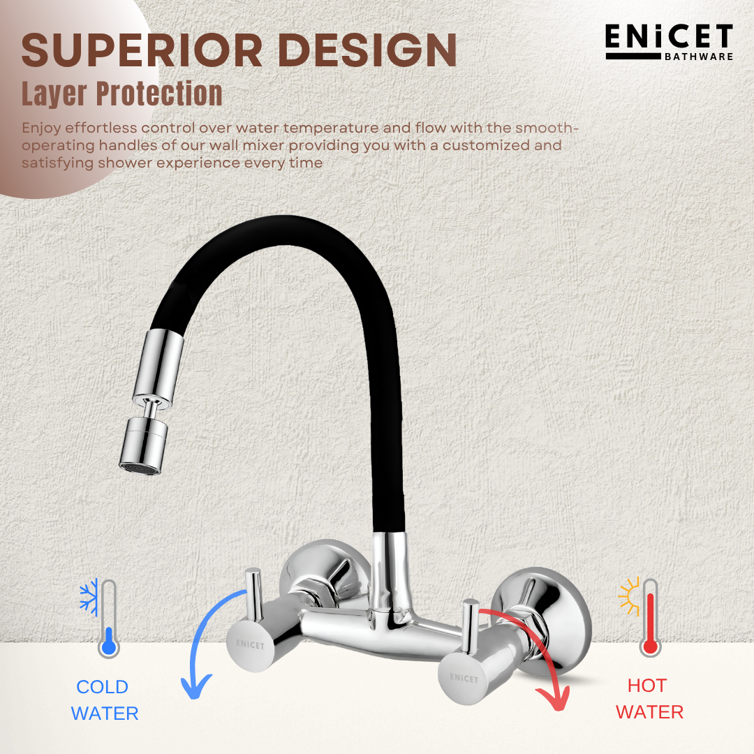 Enicet  rust-resistant Sink Mixer with Flexible Spout, 2 Flow System, Chrome Plated, 360 Degree Swinging Swivel Flexible Spout, Dual Flow Adjustable Head, Kitchen Sink Tap Mixer