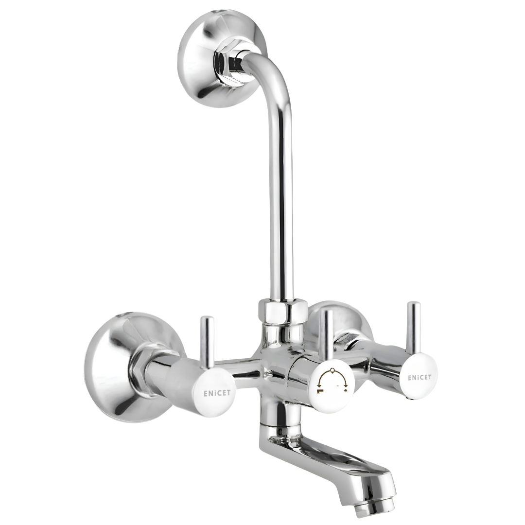 ENICET Brass Wall Mixer with 190mm Long Bend Pipe, Chrome Finish, Provision for Overhead Shower, Wall Mixer for Bathroom, Water Mixer Tap for Bathroom Full Set