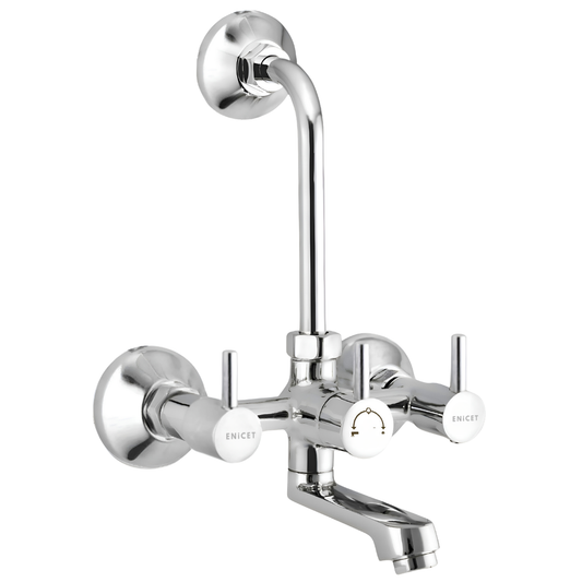 ENICET Brass Wall Mixer with 190mm Long Bend Pipe, Chrome Finish, Provision for Overhead Shower, Wall Mixer for Bathroom, Water Mixer Tap for Bathroom Full Set