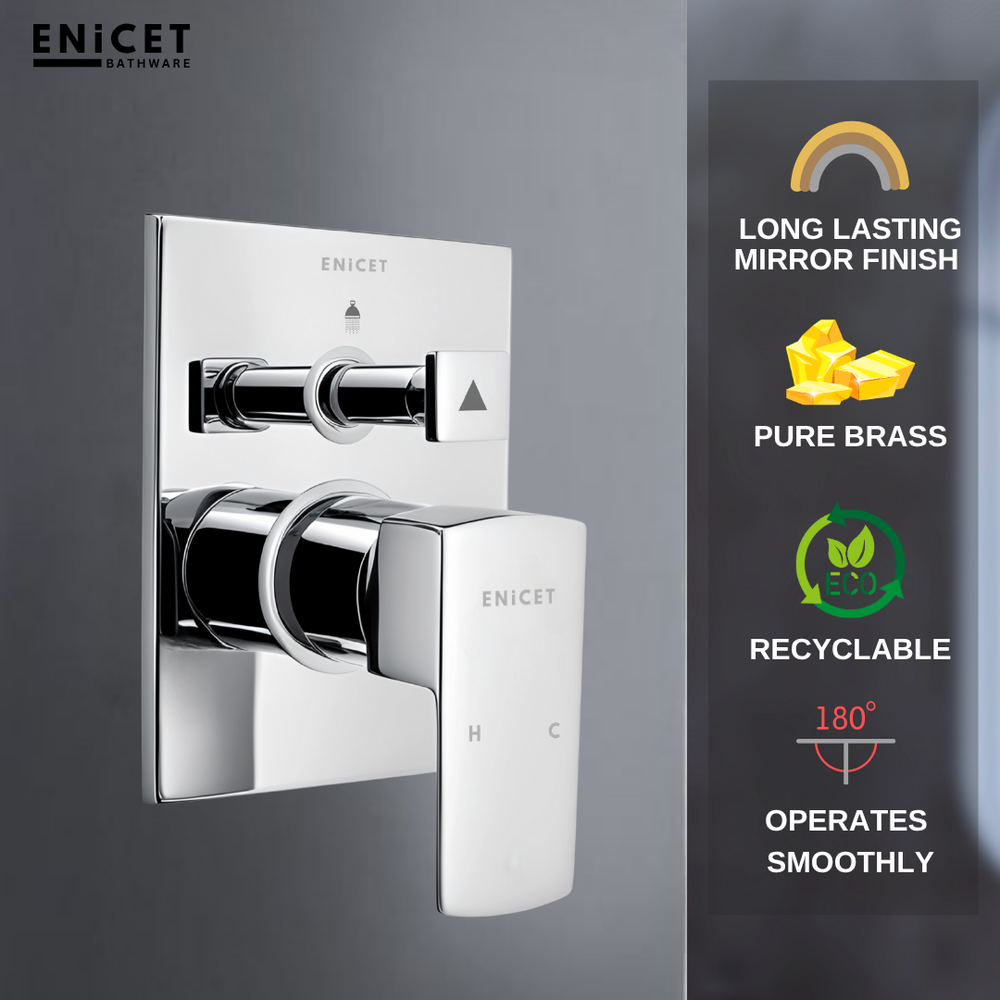 Enicet High Flow Single Lever Diverter, rust-resistant, With Upper Parts Set, Chrome Finish, Leak Proof, Bathroom Shower System, Concealed Body And Exposed Parts, Bathroom Mixer Tap - Enicet Bathware